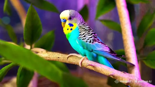 Vibrant Lesbian Budgie in Surreal Aviary Setting – AI Generated Video | Hailuo AI