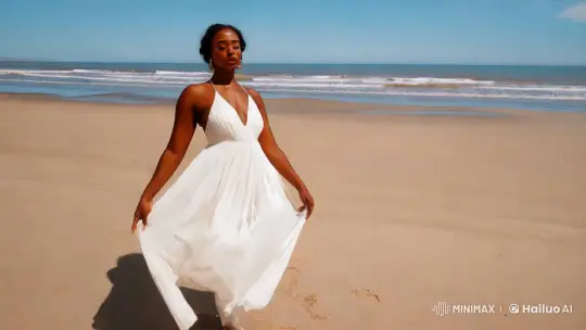 Mulatto Woman Dances Gracefully on Pristine Beach – AI Generated Video | Hailuo AI