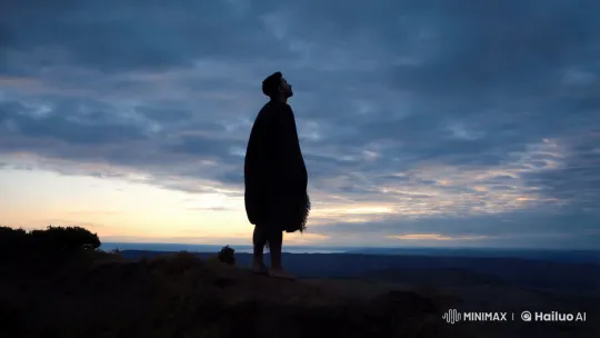 Silhouetted Figure on Cliff at Dawn's Break – AI Generated Video | Hailuo AI