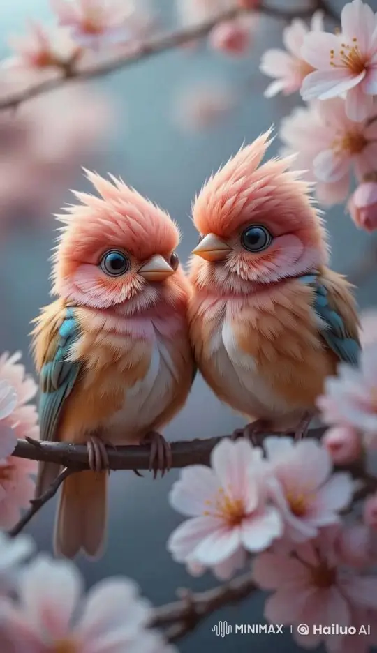 Animated Birds Chatting on Swaying Cherry Blossoms – AI Generated Video | Hailuo AI