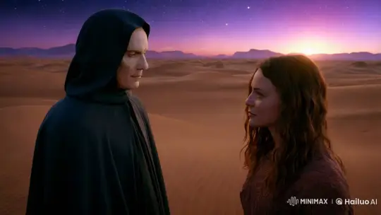 Death and Life Confront Each Other in Twilight's Ethereal Desert – AI Generated Video | Hailuo AI