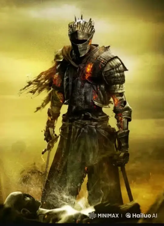 Armored Warrior Prepares in Desolate, Fiery Battlefield – AI Generated Video | Hailuo AI