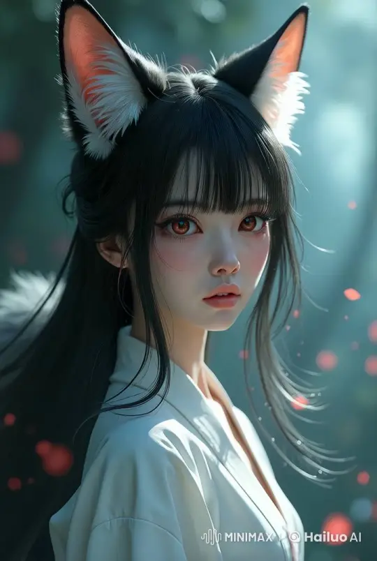 Red-Eyed Fox Girl Gazes at Viewer in Live2D Animation – AI Generated Video | Hailuo AI