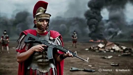 Roman Soldier with AK-47: Timeless Battle Aesthetic – AI Generated Video | Hailuo AI