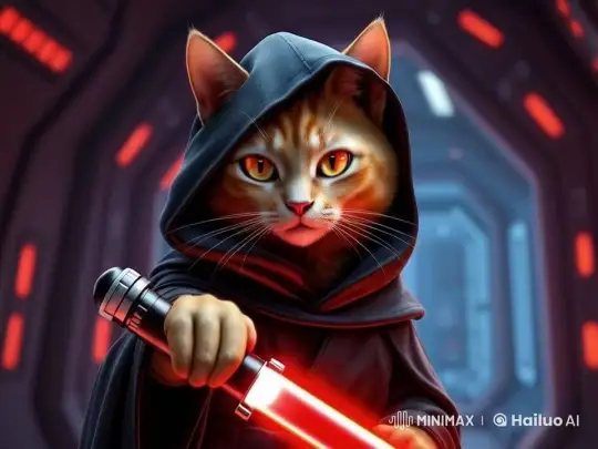Mysterious Cat Wields Lightsaber in Futuristic Hallway – AI Generated Video | Hailuo AI