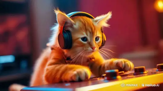 Fluffy Cat DJ Enchants with Rhythmic Performance – AI Generated Video | Hailuo AI