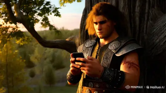 Viking Meets Modernity Beside Ancient Tree – AI Generated Video | Hailuo AI