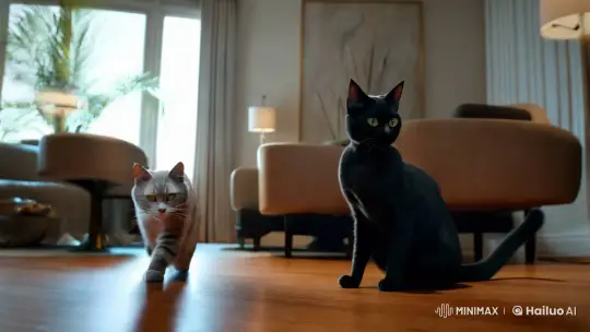 Luxurious Living Room: Tense Cats' Dance – AI Generated Video | Hailuo AI