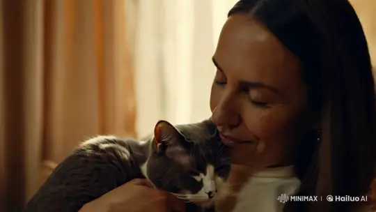 Tranquil Intimacy: Woman and Cat in Golden Light – AI Generated Video | Hailuo AI