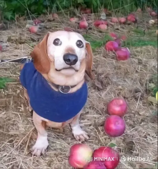 Dog Reacts to Simulated Gunfire Amidst Apples – AI Generated Video | Hailuo AI
