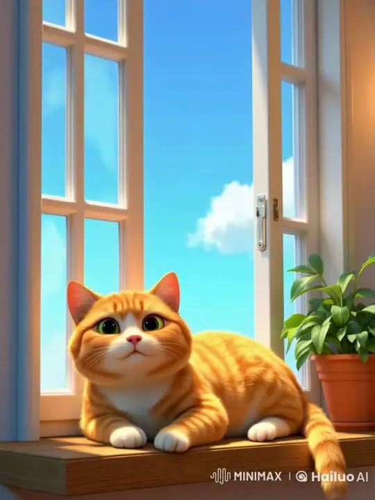 Chubby Cat Lounges in Sunlit Serenity – AI Generated Video | Hailuo AI