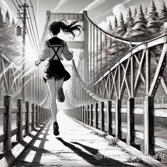 Young Girl Running on Bridge with Determination – AI Generated Video | Hailuo AI