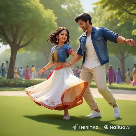 Synchronized Garba Dance at Lush Park Festival – AI Generated Video | Hailuo AI
