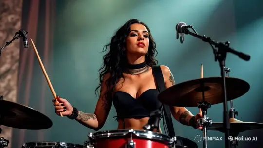 Girl Drummer Performing with Energy and Passion – AI Generated Video | Hailuo AI