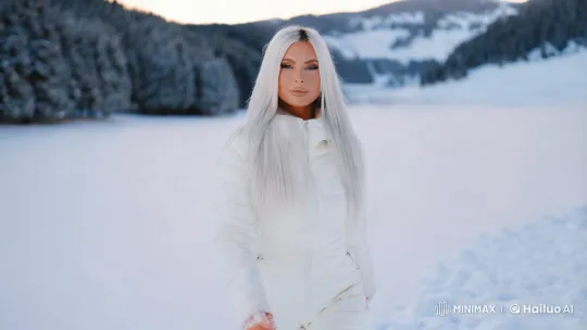 Blonde Woman Glides Through Snowy Wonderland – AI Generated Video | Hailuo AI