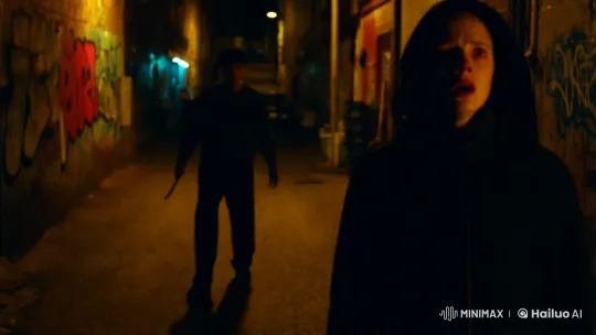 Tense Confrontation in Urban Alley: Knife-Wielding Maniac Advances – AI Generated Video | Hailuo AI
