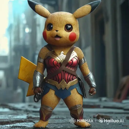 Pikachu in Warrior Costume Stands Ready in Urban Alley – AI Generated Video | Hailuo AI