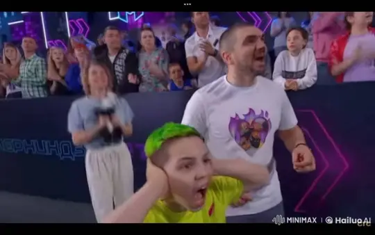 Boy with Green Hair Hit by Ball at Event, Crowd Reacts – AI Generated Video | Hailuo AI