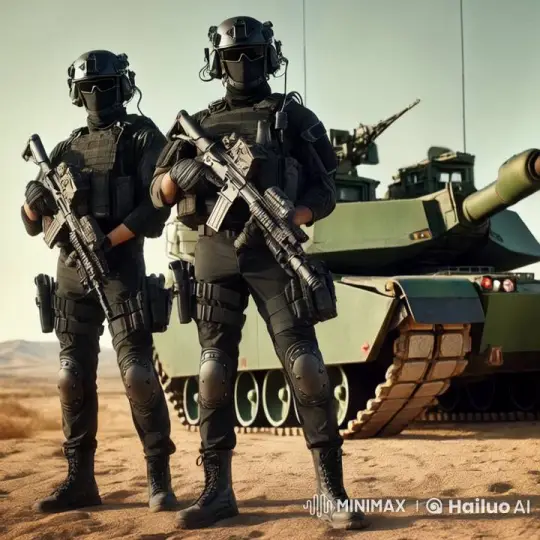 Armored Soldiers Advance Towards Vehicle in Desert Setting – AI Generated Video | Hailuo AI