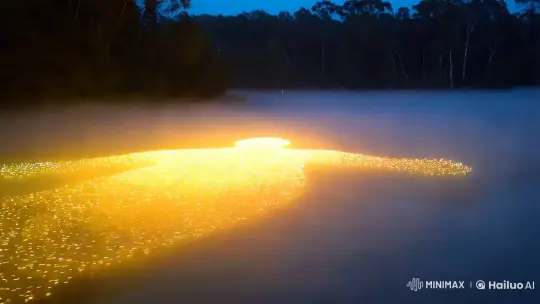 Fireflies Form Human Figure Over Misty Lake – AI Generated Video | Hailuo AI