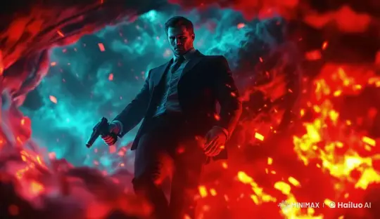Man in Dark Suit Prepares for Action in Swirling Smoke – AI Generated Video | Hailuo AI
