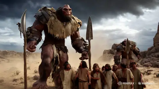 Giant Sons of Anak Face Terrified Israelites in Dramatic Biblical Scene – AI Generated Video | Hailuo AI