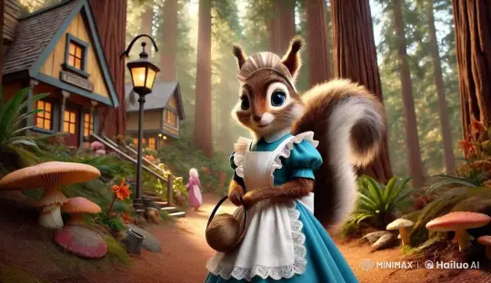 Anthropomorphic Squirrel in Maid's Outfit Hesitates in Forest – AI Generated Video | Hailuo AI