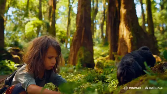 Young Girl Explores Ancient Forest in Cinematic Adventure Scene – AI Generated Video | Hailuo AI