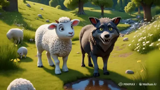 Lamb and Wolf Engage in Logical Debate – AI Generated Video | Hailuo AI