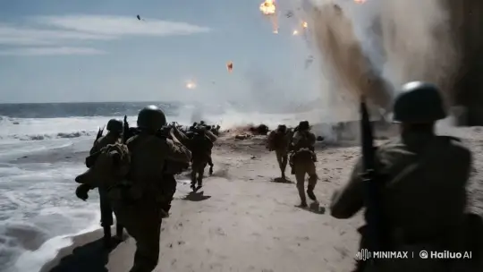 War Scene: Beachhead Charge Amidst Chaos – AI Generated Video | Hailuo AI