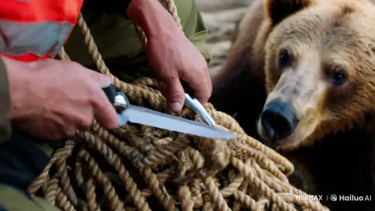 Rescuer's Delicate Task Amidst Bear's Concern – AI Generated Video | Hailuo AI