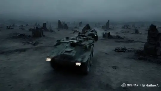 Post-Apocalyptic Convoy Chase: Dynamic POV Perspective – AI Generated Video | Hailuo AI
