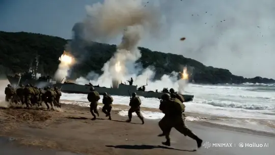 War's Chaos and Valor Captured on Turbulent Beachhead – AI Generated Video | Hailuo AI