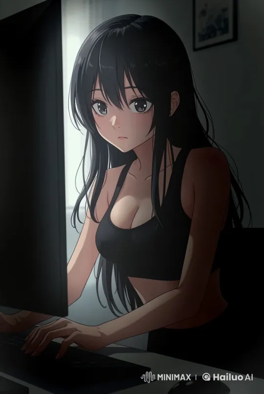 Girl Typing at Desk in Live2D with Soft Lighting – AI Generated Video | Hailuo AI