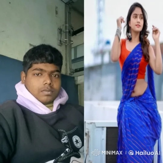 Young Man Indoors and Woman Outdoors in Saree – AI Generated Video | Hailuo AI
