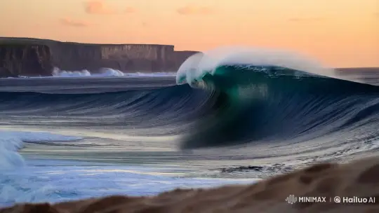 Grande Onda: Twilight Majesty of a Colossal Wave – AI Generated Video | Hailuo AI