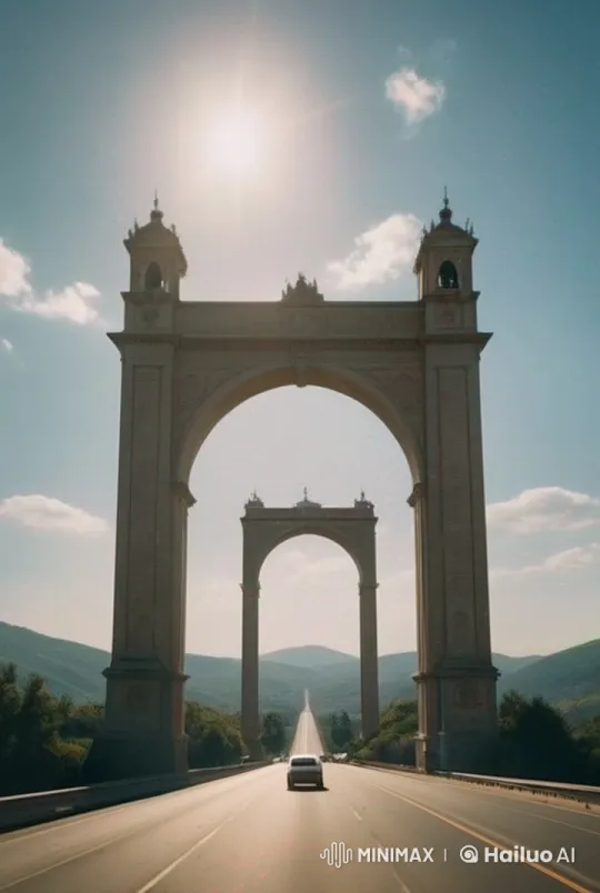 Accelerating Car on Grand Highway Through Majestic Arches – AI Generated Video | Hailuo AI