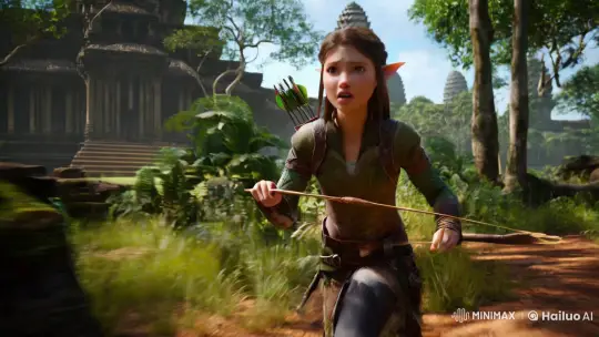 Elven Girl Escapes Through Lush Forest with Dramatic Camera Work – AI Generated Video | Hailuo AI