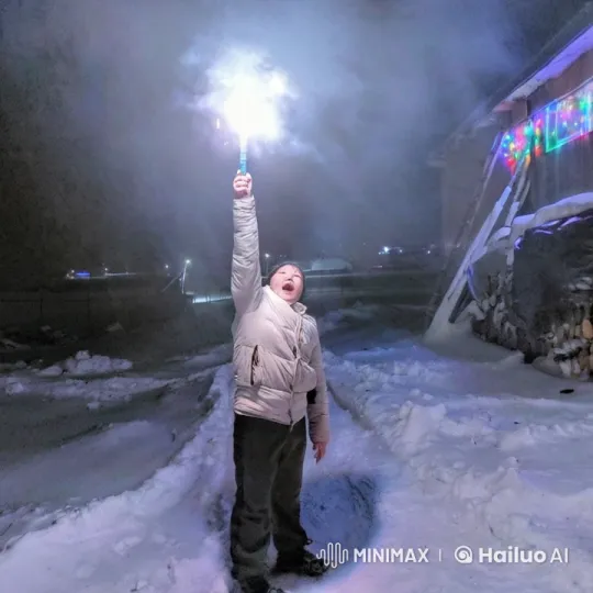 Mystical Experiment in Snowy Night with Spark and Green Gas – AI Generated Video | Hailuo AI