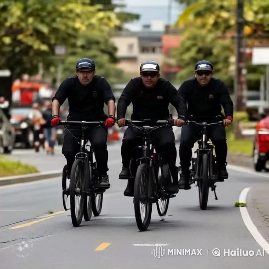 Urban Cyclists Maintain Formation on Green-Lined Street – AI Generated Video | Hailuo AI