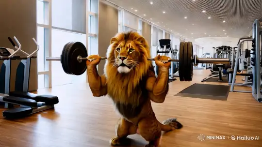 Lion Cat Powerlifting in a Modern Gym Setting – AI Generated Video | Hailuo AI