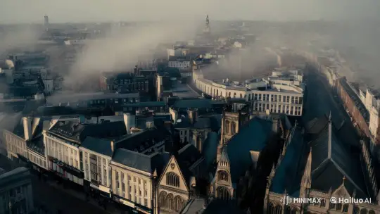 1888 London: Aerial Descent into Foggy Streets – AI Generated Video | Hailuo AI