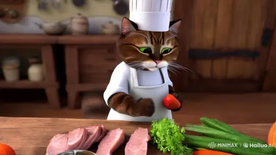 Feline Chef Delights in Whimsical Culinary Video – AI Generated Video | Hailuo AI