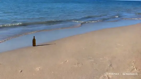 Ali Discovers an Old Bottle on a Sunny Beach – AI Generated Video | Hailuo AI