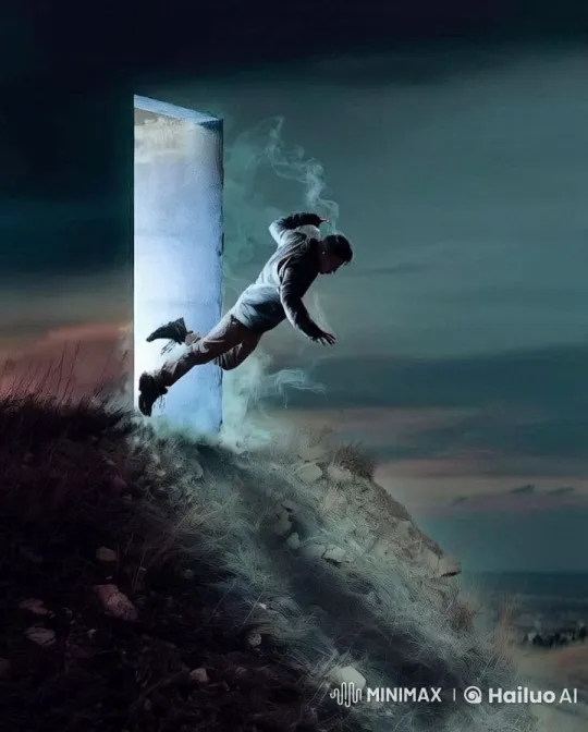 Human Flies Through Portal in Mystical Landscape – AI Generated Video | Hailuo AI