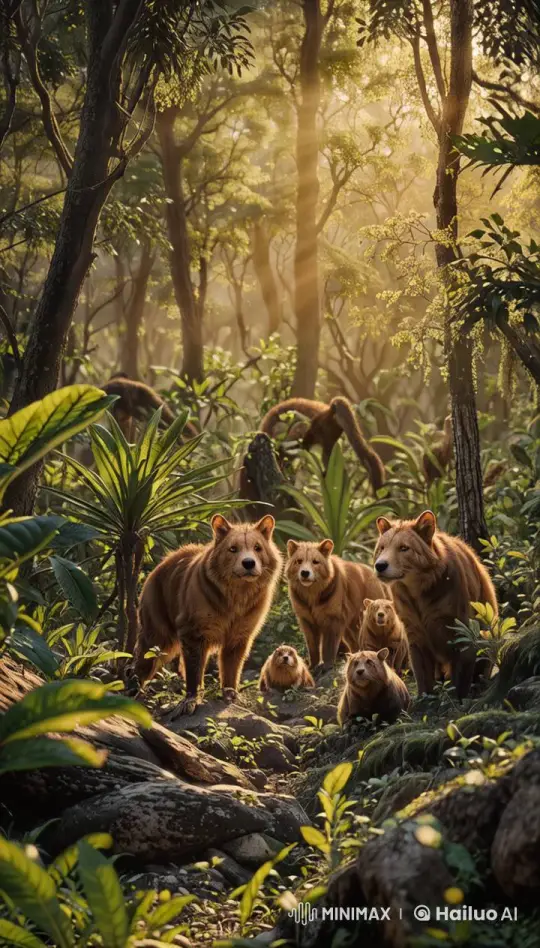 Mystical Wolves in Golden Forest: Family Unity and Harmony – AI Generated Video | Hailuo AI