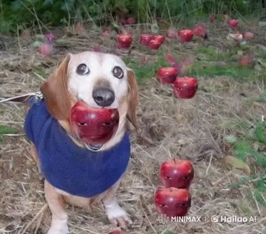 Heroic Dog Fights Floating Apple Enemies – AI Generated Video | Hailuo AI