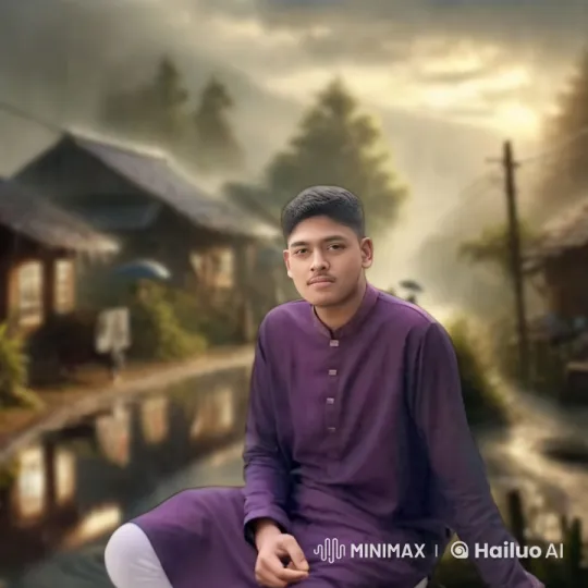Young Man Enjoying Meal in Serene Village Setting – AI Generated Video | Hailuo AI
