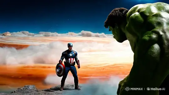 Captain America vs. Hulk: Epic Confrontation on Jupiter – AI Generated Video | Hailuo AI