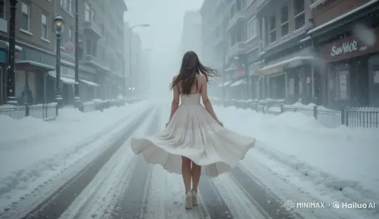 Girl Walking in Snow: Serene Animation – AI Generated Video | Hailuo AI